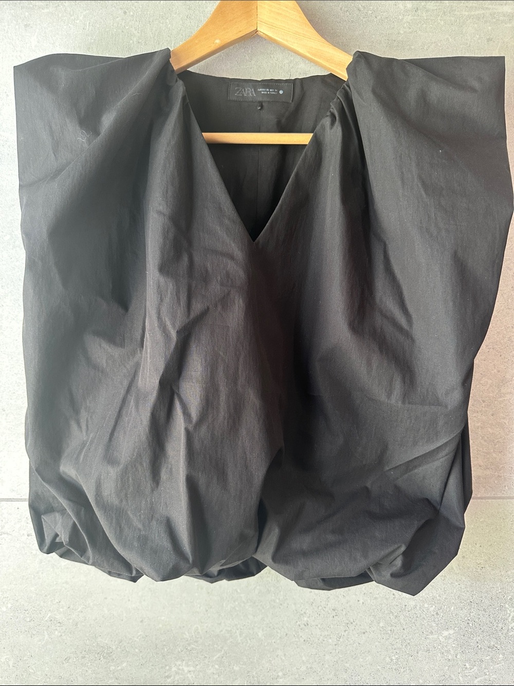 Zara Black Voluminous Puff-Sleeve V-Neck Blouse